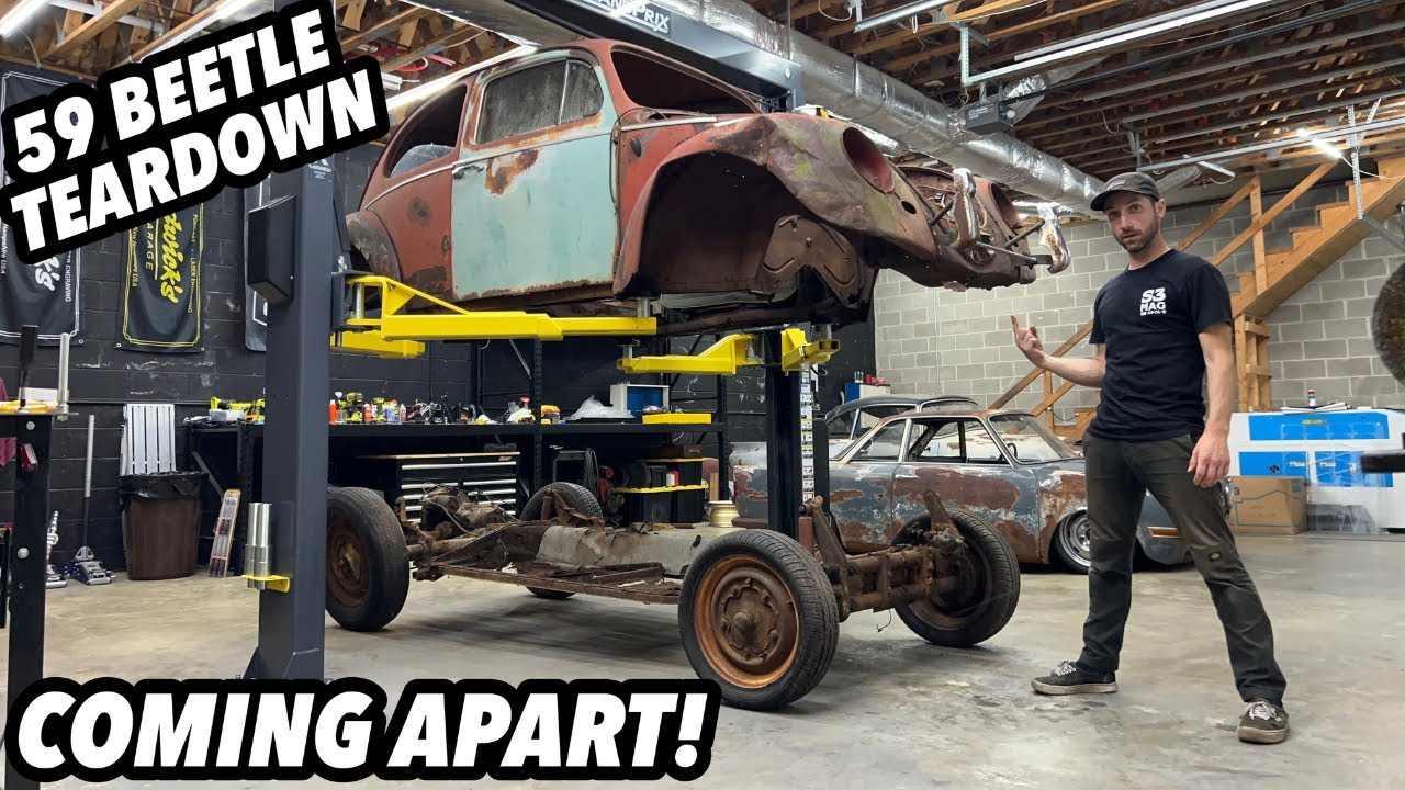 PULLING THE 1959 VW BEETLE BODY OFF! Teardown Begins...