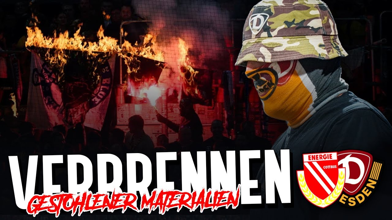 Ultras Dynamo Dresden verbrennen geklautes Cottbus-Material!