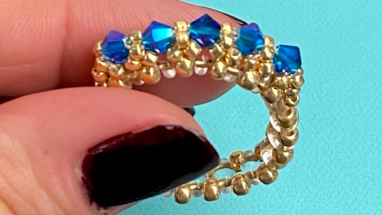 Beaded crystal bicone ring with 4mm bicone or fire polish accents: Anniversary Band #16