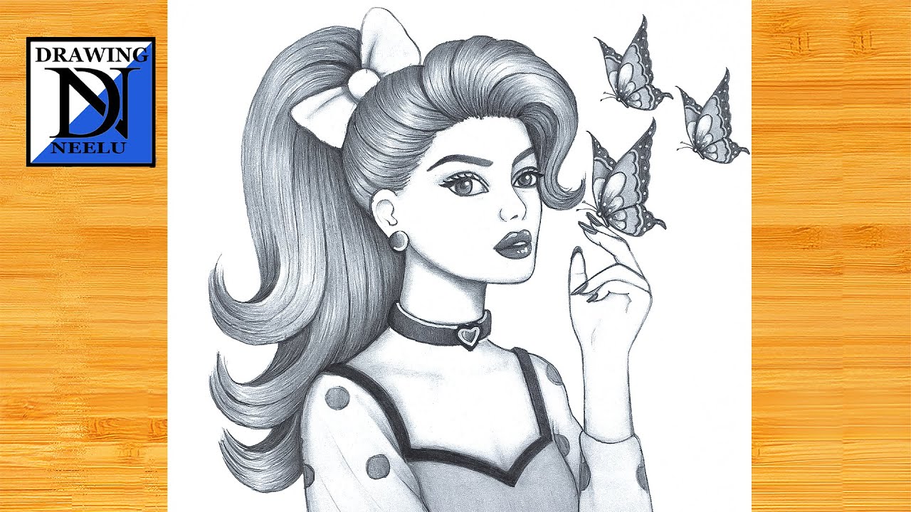 How to draw a Beautiful Girl with Butterflies -Pencil sketch || Drawing easy for beginner || Drawing