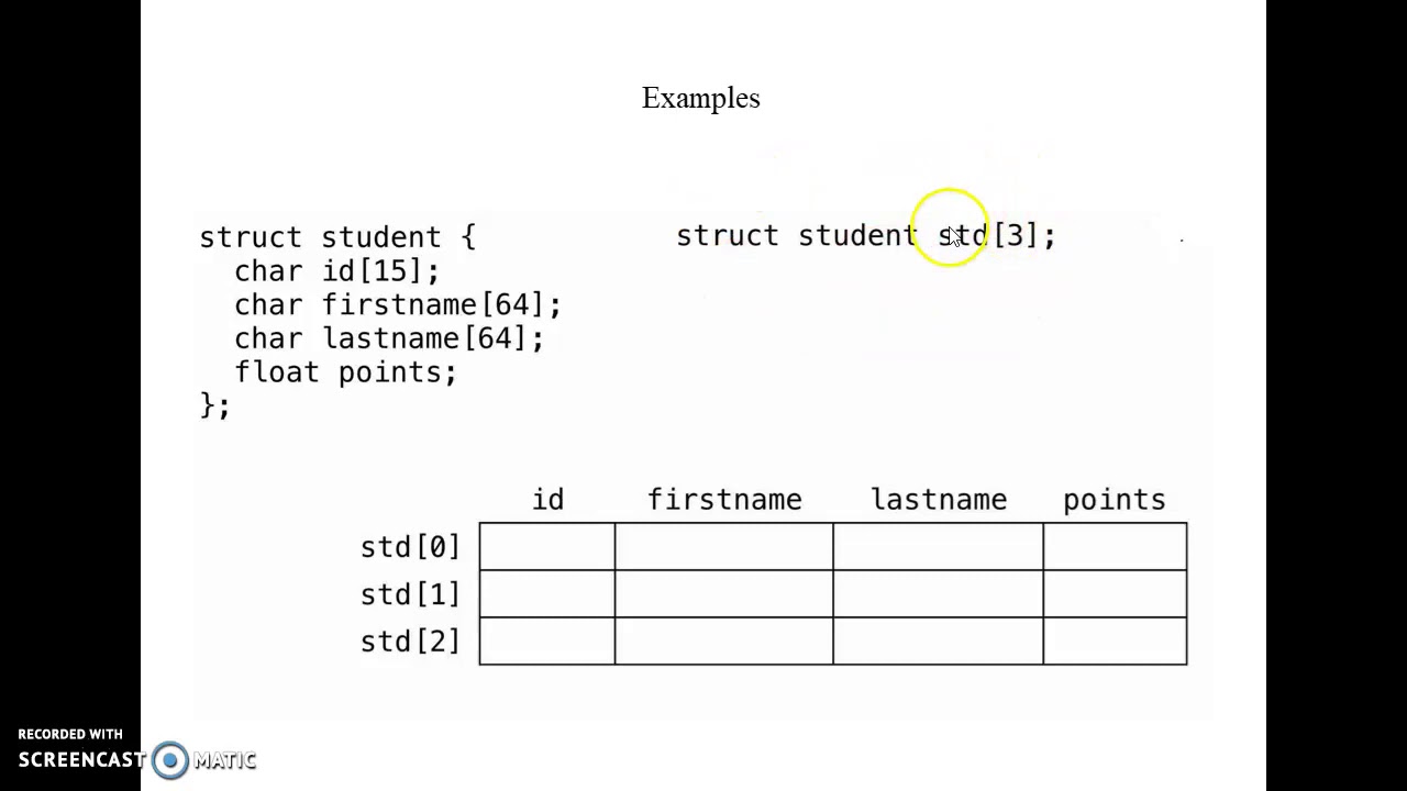 Array within Structure in C