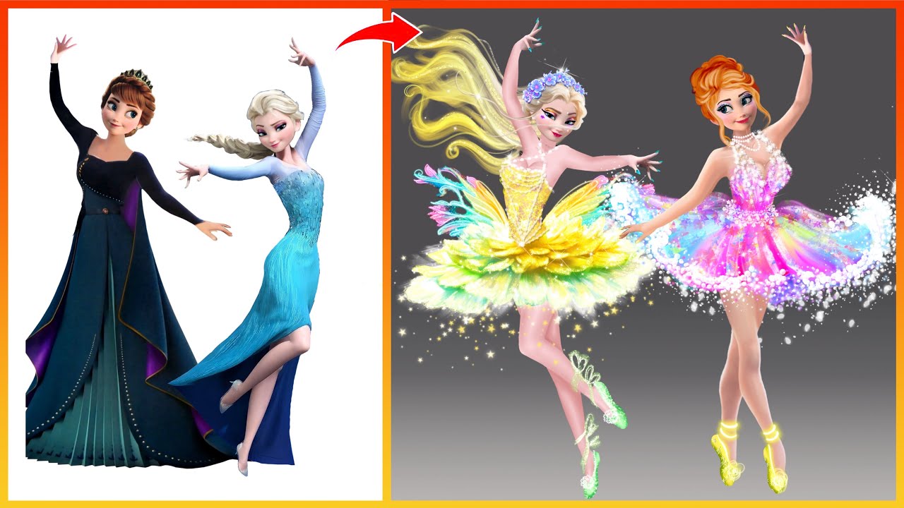 Discover the magical transformation: Elsa and Anna from Frozen immerse themselves in stunning beauty