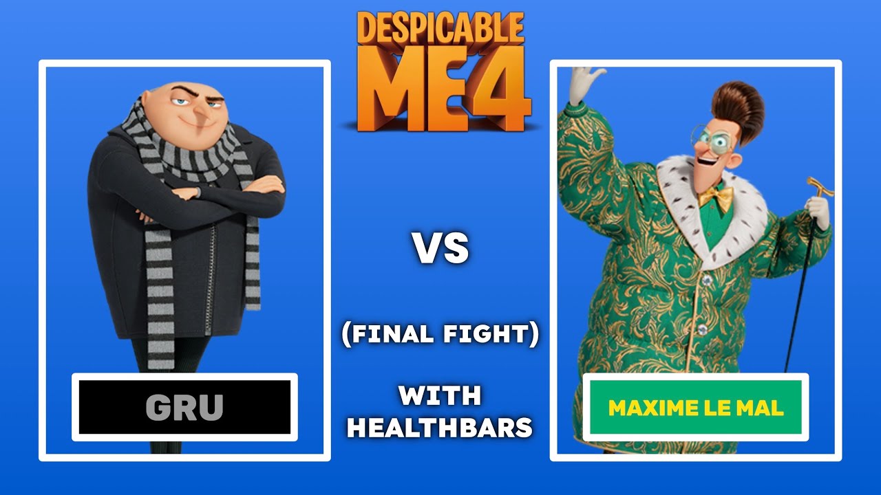 (1/2) Gru & His Family Vs. Maxime Le Mal, Valentina, & Principal Übelschlecht - With Healthbars