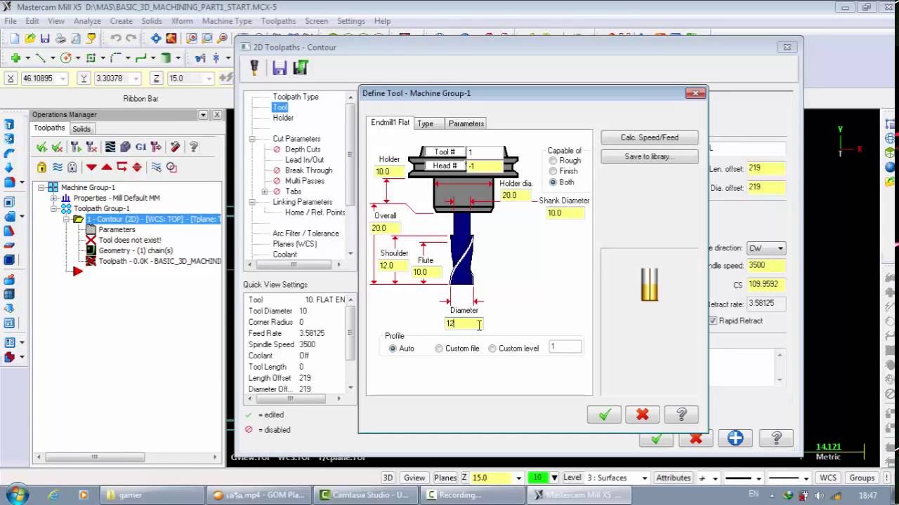 basic mastercam 2D contour ramp