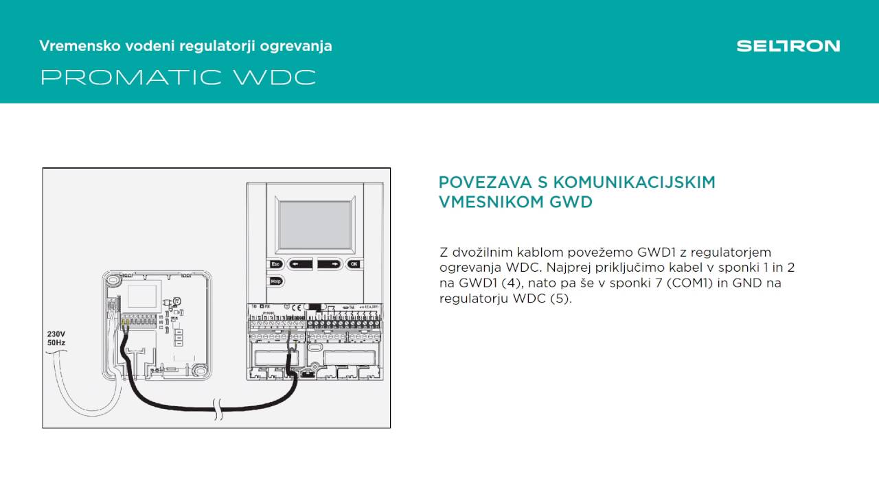 Seltron Promatic WDC regulator ogrevanja - povezava s komunikacijskim vmesnikom GWD1