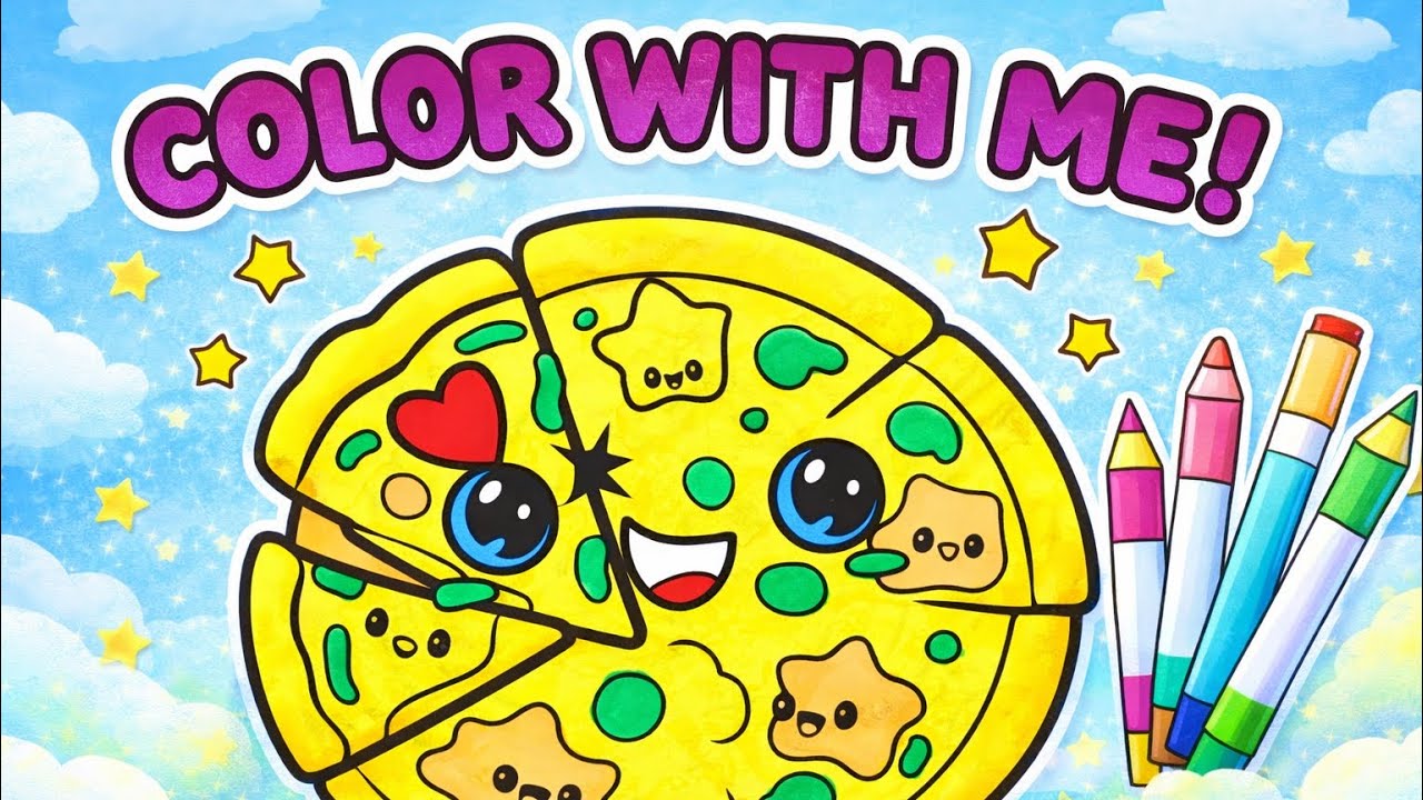 ASMR Coloring a Cute Pizza 🍕 | Color With Me! Relaxing Coloring Page