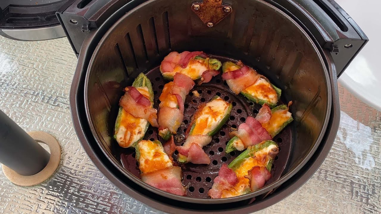 Air Fryer Jalapeno Poppers Recipe - Air Fried Bacon Wrapped Keto Low Carb Jalapeno Peppers Appetizer