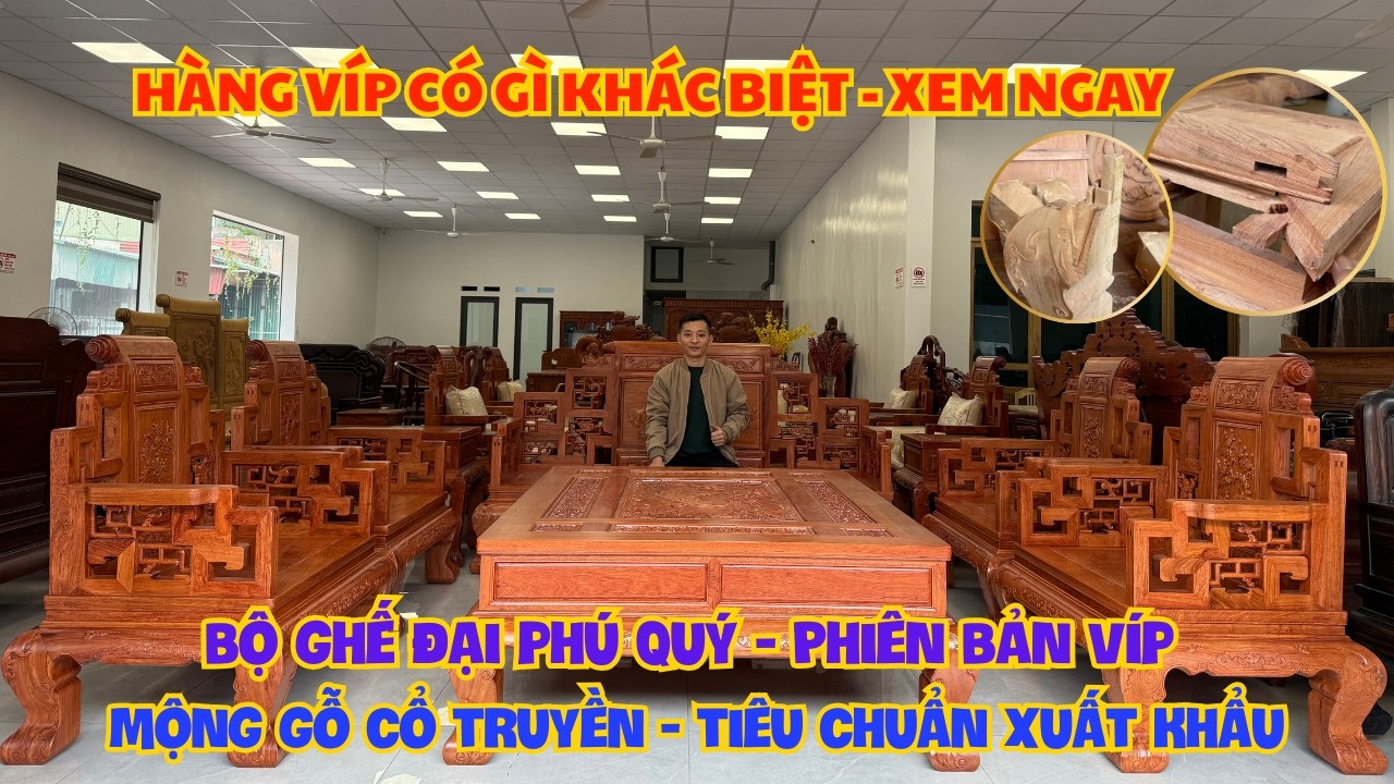 🛑 Bộ ghế Sơn Thủy - Đại Phú Quý Đẳng Cấp l Phiên Bản Víp - Mộng Tàu Gỗ Hương 8 Món l 0969616383