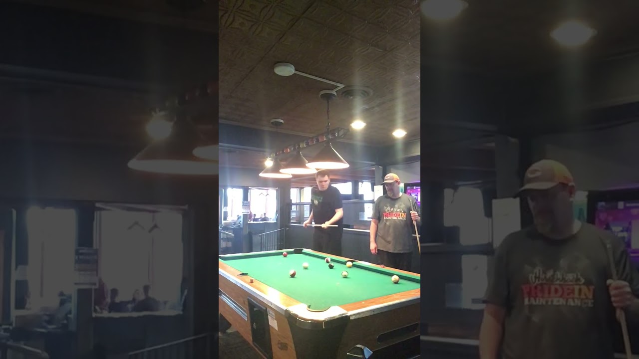 My dad vs me, Second game of Three rounds of pool and whoever wins will win the whole game.￼￼