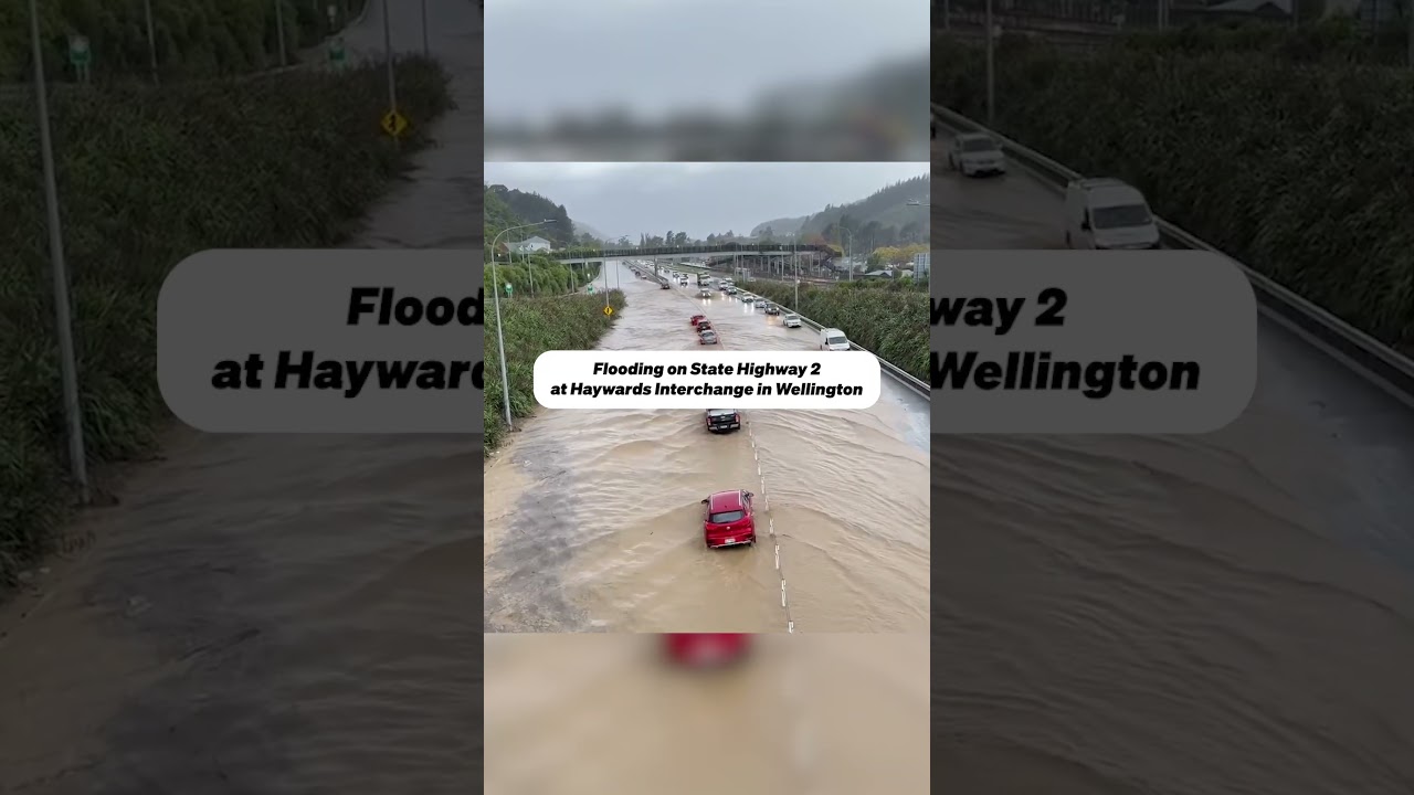 Flooding on State Highway 2 at Haywards Interchange in Wellington | RNZ