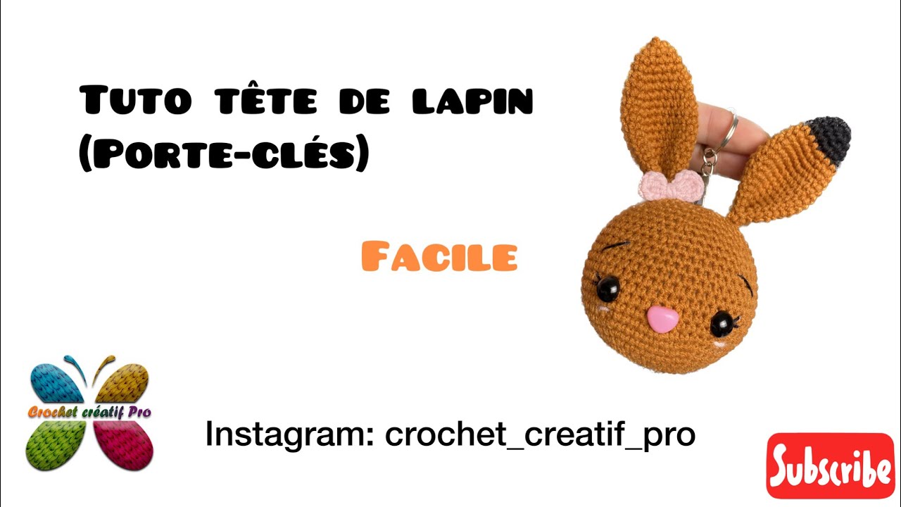 Comment réaliser en crochet un joli porte-clés amigurumis en forme de tête de lapin 🥰