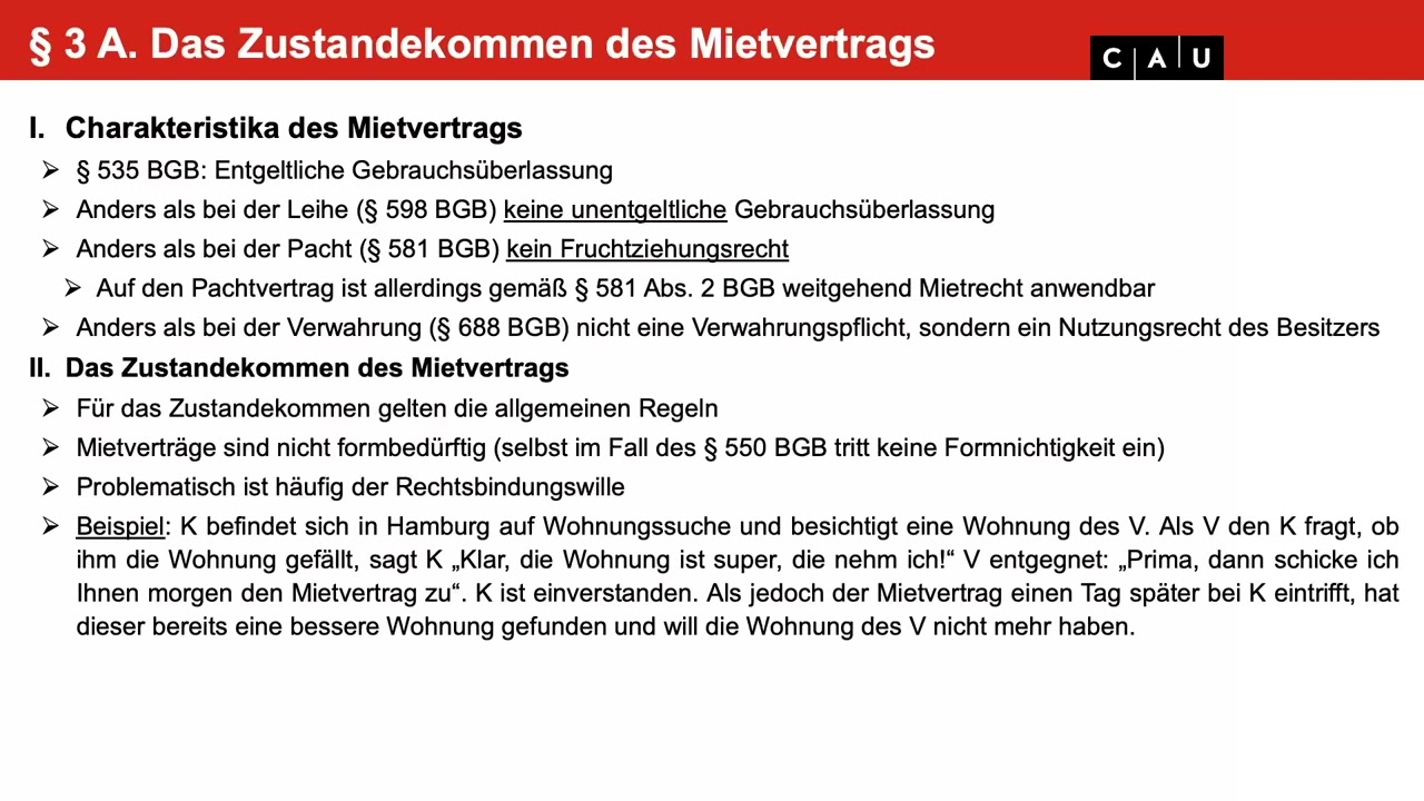 Schuldrecht BT &ndash; Folge 10 (Mietrecht: Zustandekommen des Mietvertrags, M&auml;ngelrechte des Mieters)