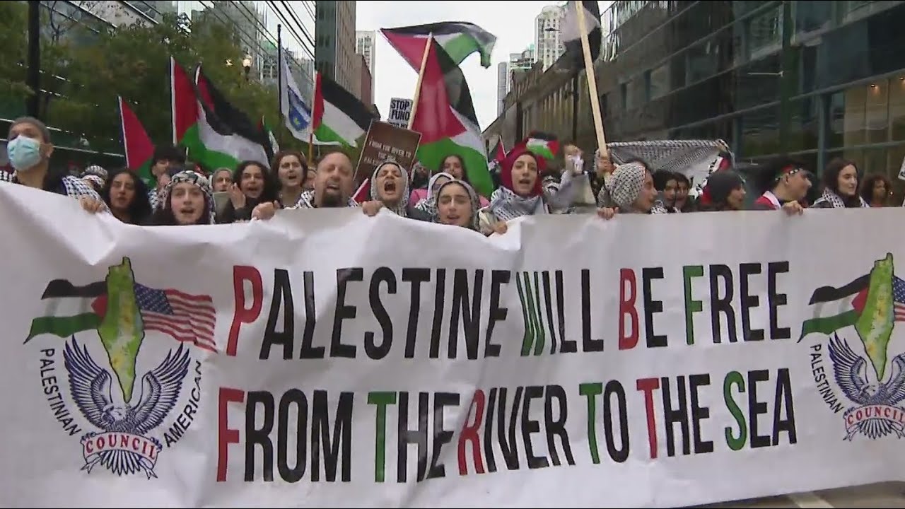 Palestinian supporters rally outside Israeli consulate in Chicago