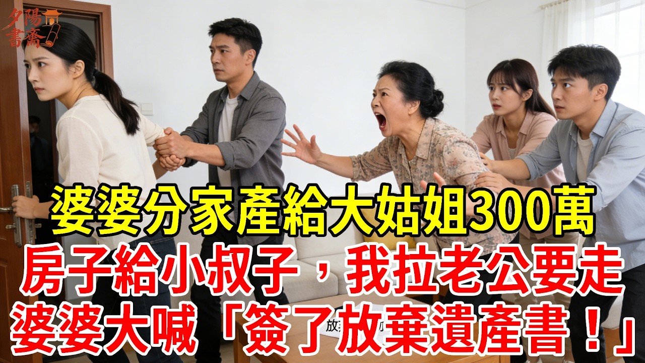 【優秀爽文】婆婆分家產給大姑姐300萬，房子給小叔子，我拉老公要走。婆婆大喊「簽了放棄遺產協議！」#為人處世#經驗#情感故事#戀愛#情感#婚姻#人生感悟