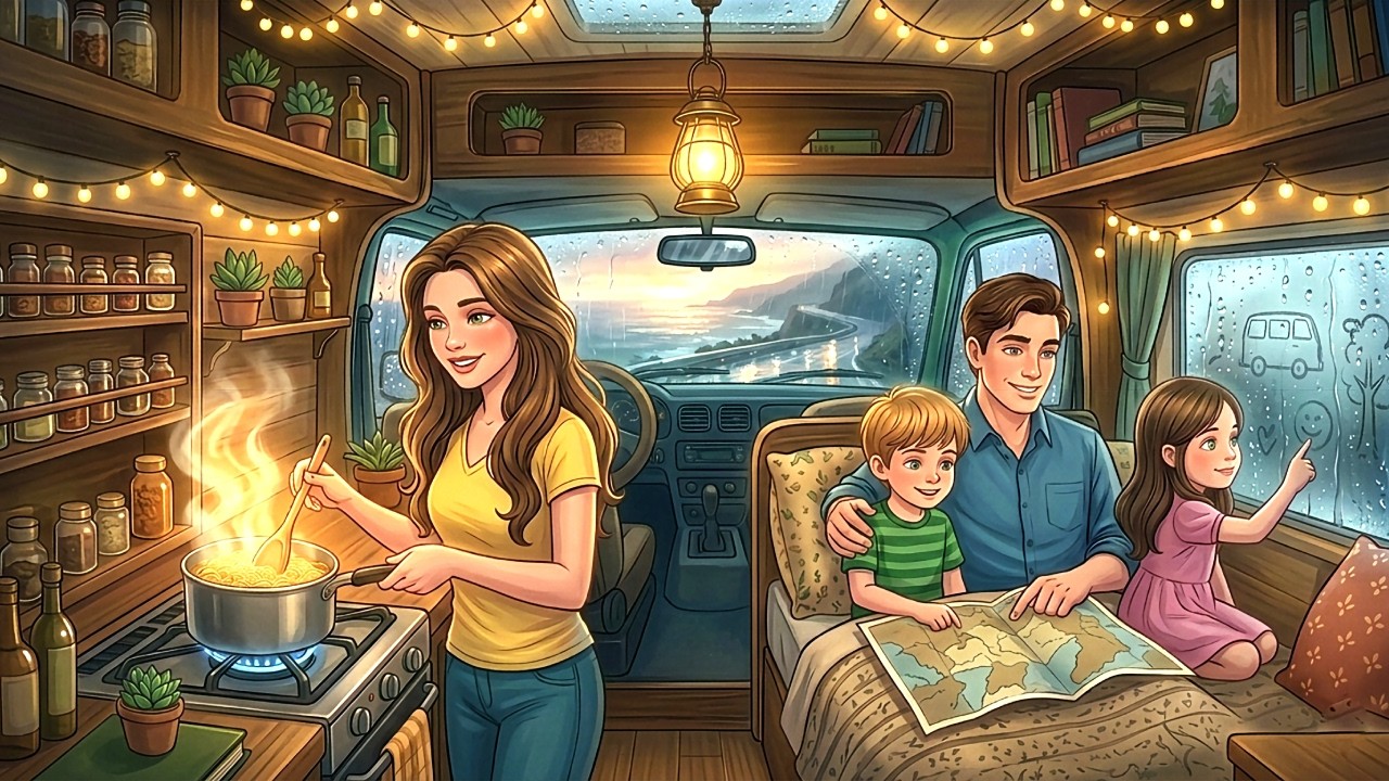 Rainy Day & Cozy Night in our Camper Van Home :: Cozy Moments Together | Ghibli-Style Video
