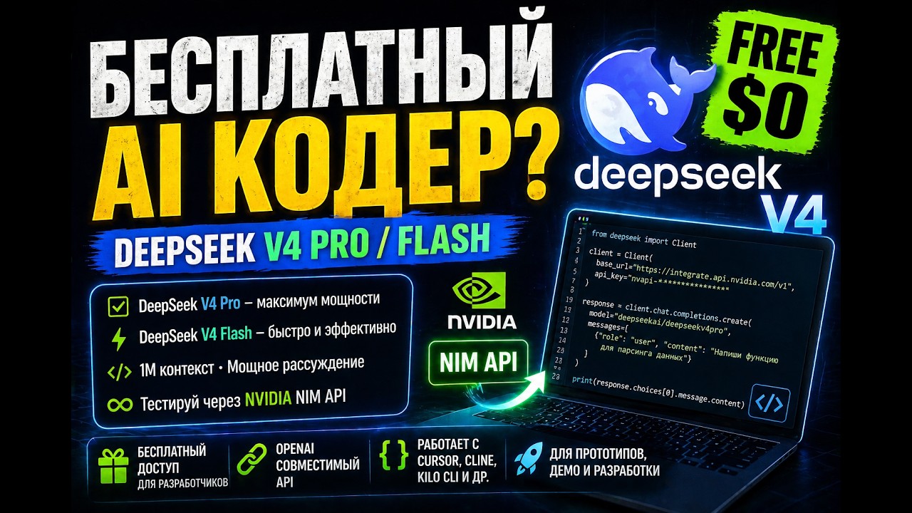 Бесплатный DeepSeek-V4 Pro и Flash через NVIDIA NIM API: как это работает? 🤖