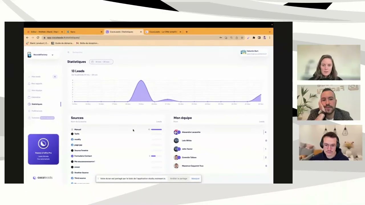 Live Nocode France - Valentin de Nocode Factory nous pr&eacute;sente CocoLeads, CRM construit sur Weweb