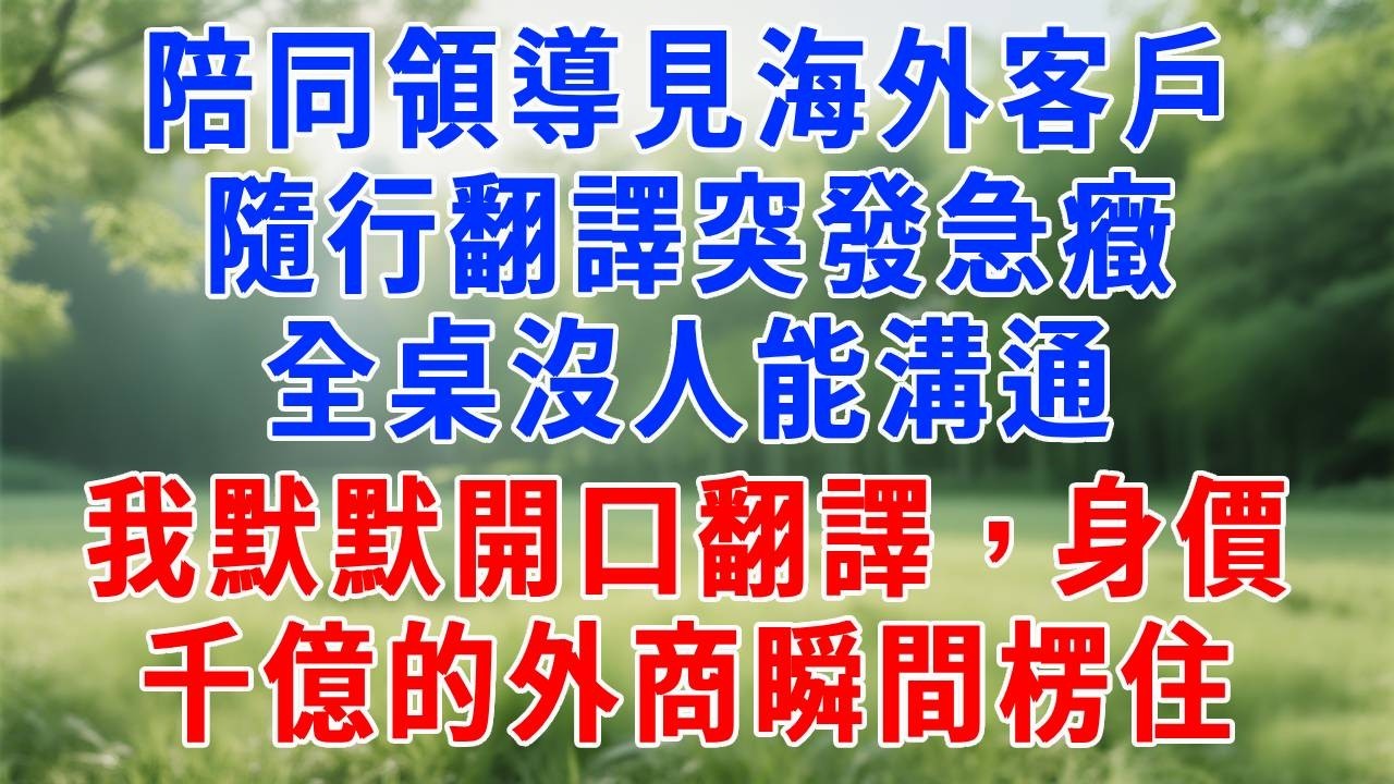 陪同領導見海外客戶，隨行翻譯突發急癥，全桌沒人能溝通，我默默開口翻譯，身價千億的外商瞬間楞住了！#打脸 #职场 #正能量 #故事頻道 #生活經驗 #人生感悟