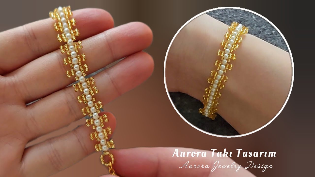 Zarif inci bileklik yapımı. Elegant embroidered row pearl bracelet making. Beaded bracelet tutorial.