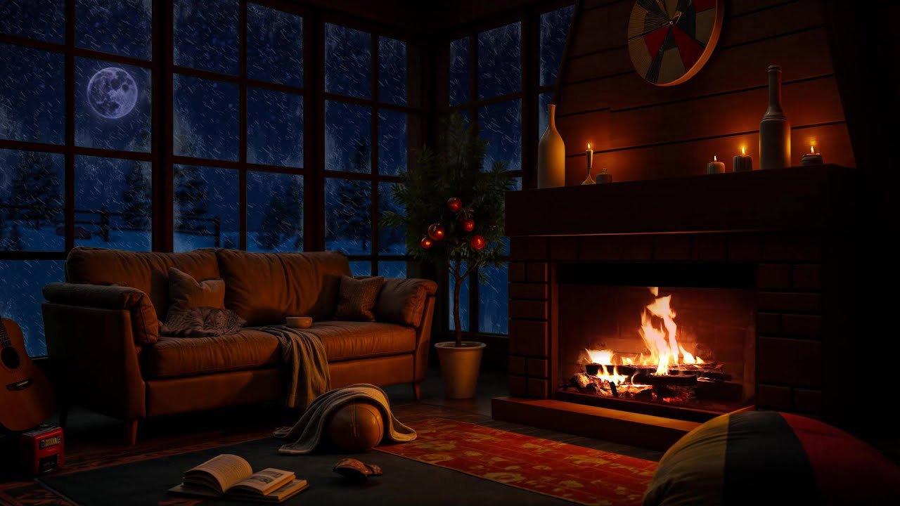 Deep Sleep in a Cozy Winter Attic ❄️🔥 Crackling Fireplace & Blizzard Sounds