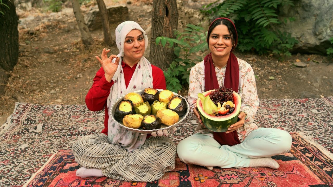 Eggplant and potato stuffed with vegetables-بادمجان و سیب زمینی شکم پر با سبزیجات و پنیر - ASMR