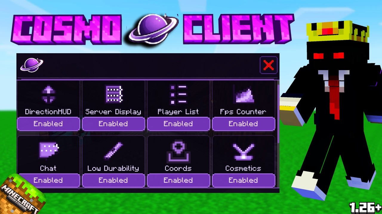 The Best Mod Menu Client (Cosmo Client) For MCPE 1.26+