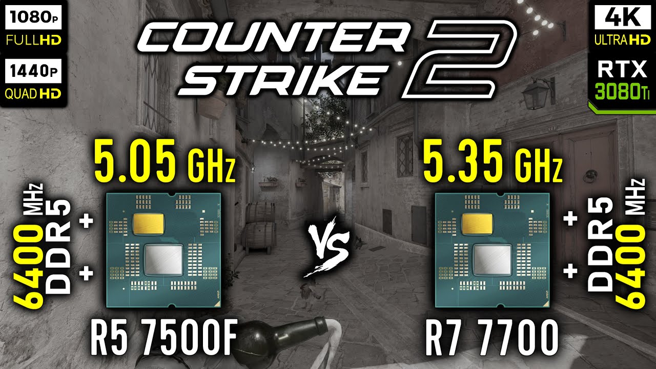 Ryzen 5 7500F vs Ryzen 7 7700 in Counter-Strike 2 | CS2 | RTX 3080 Ti [ 1080p vs 1440p vs 4K ]