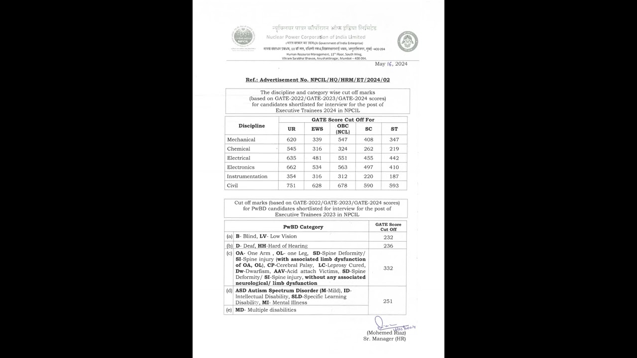 GATE 2024/2023/2022 SCORE CUTOFF FOR NPCIL 2024 Interview #npcil #cutoff2024