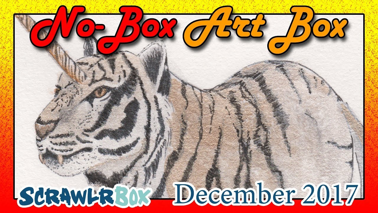 No-Box Art Box Challenge 1 Mythical Creatures Tiacorn ScrawlrBox December 2017 Gold Watercolors