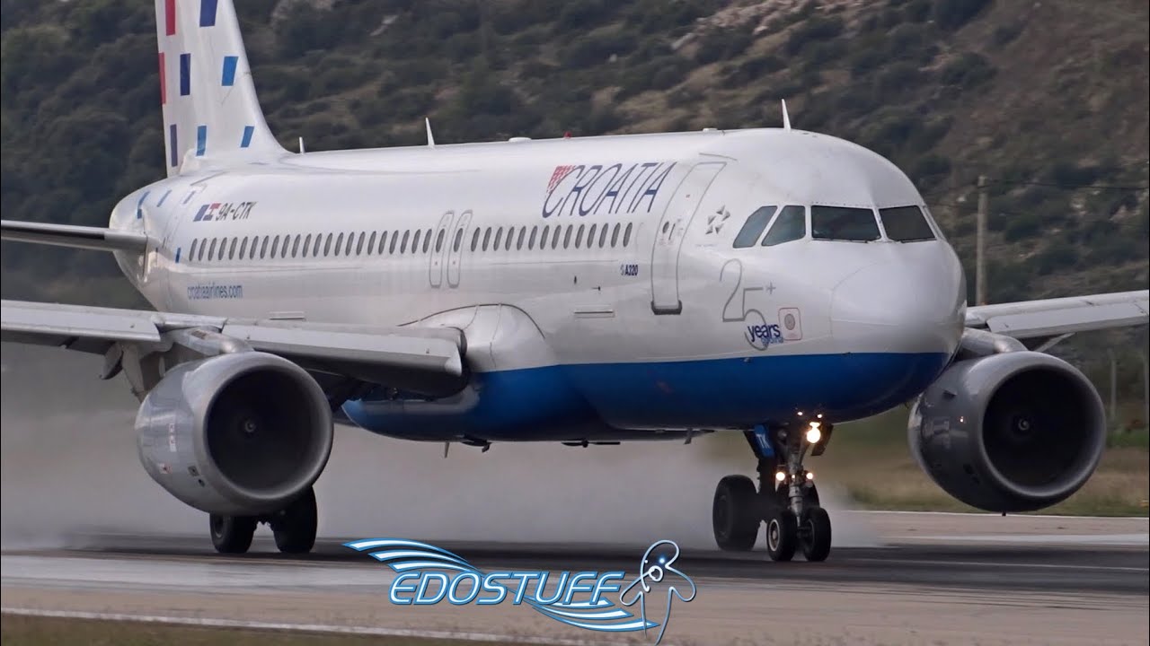 Wet Takeoff With Nice Spray! Croatia Airlines A320 - Split Airport LDSP/SPU