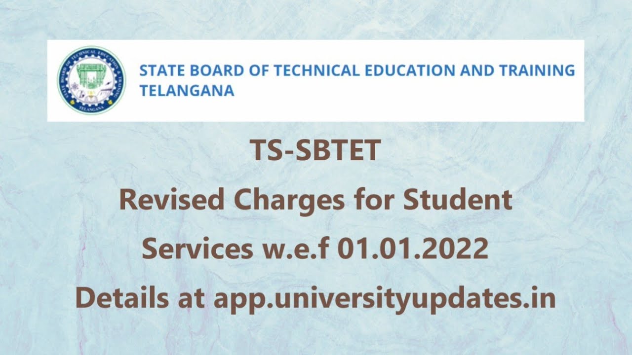 TS-SBTET Revised Charges for Student Services w.e.f 01.01.2022