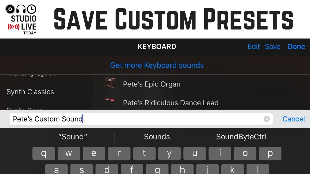 How to save custom preset sounds in GarageBand iOS