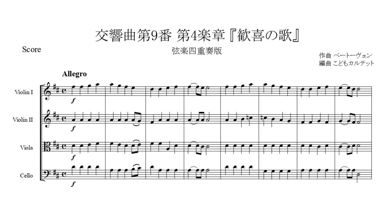 Beethoven : Symphony No.9 4th mov.【String Quartet】【Sheet Music】