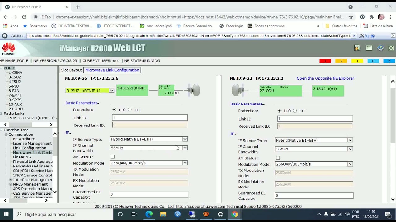 Como configurar ENLACE 1+0 em Huawei RTN 910