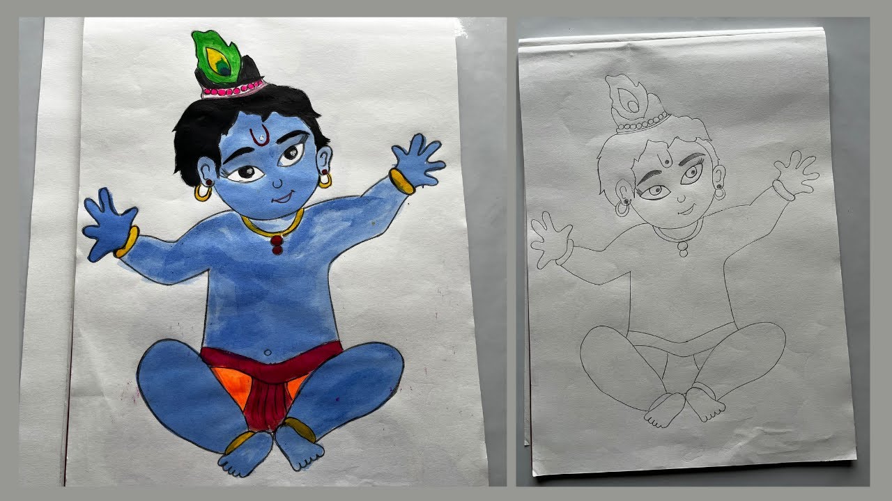 Step-by-Step Laddu Gopal Drawing ✏️ | DIY Lord Krishna Tutorial 🙏💙