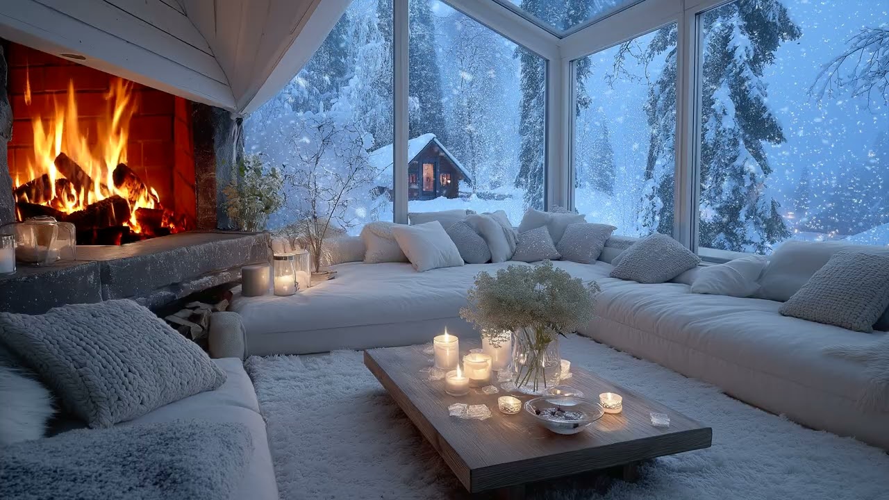 🎹🌷 Cozy Winter Elegance Lounge | Fireplace, Flowers & Soft Piano (4 Hours) for Calm & Productivity