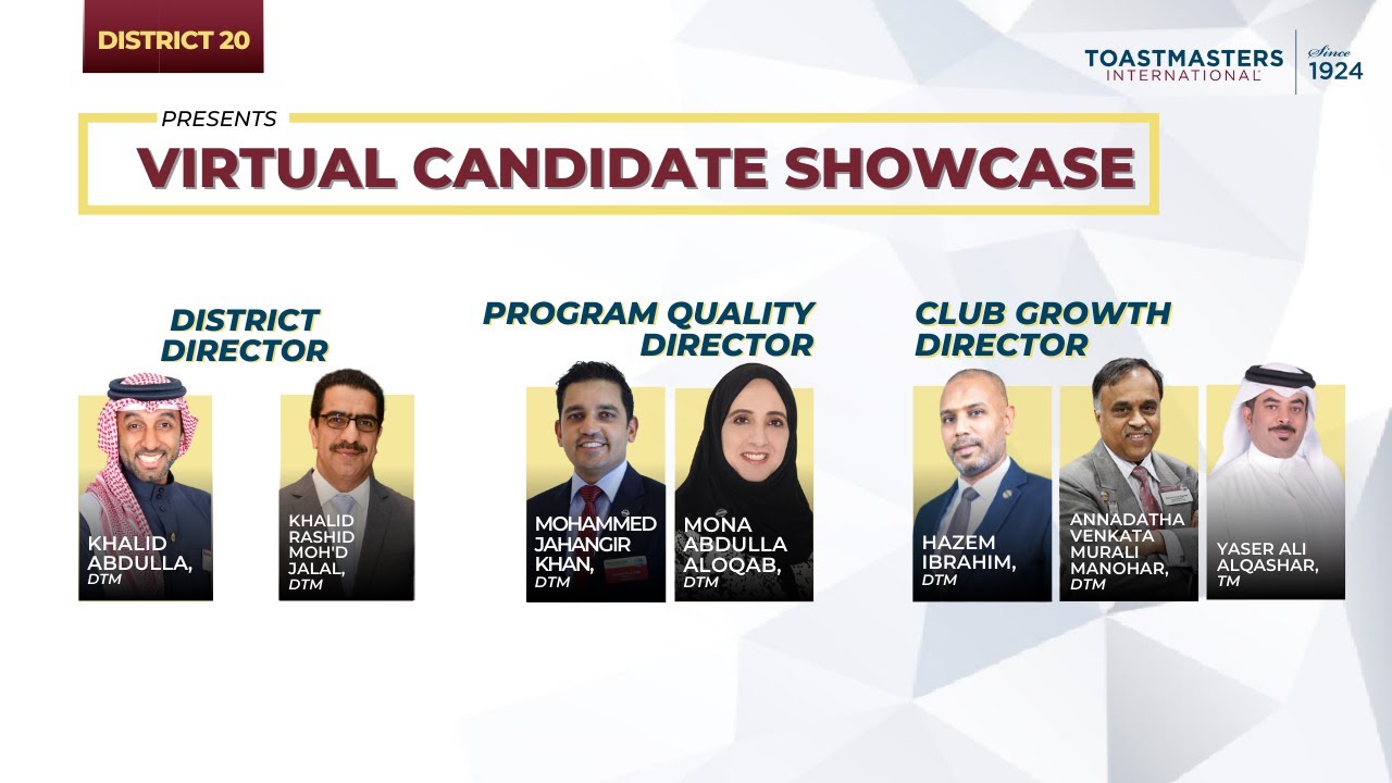 Virtual Candidate Showcase - District 20 Toastmasters