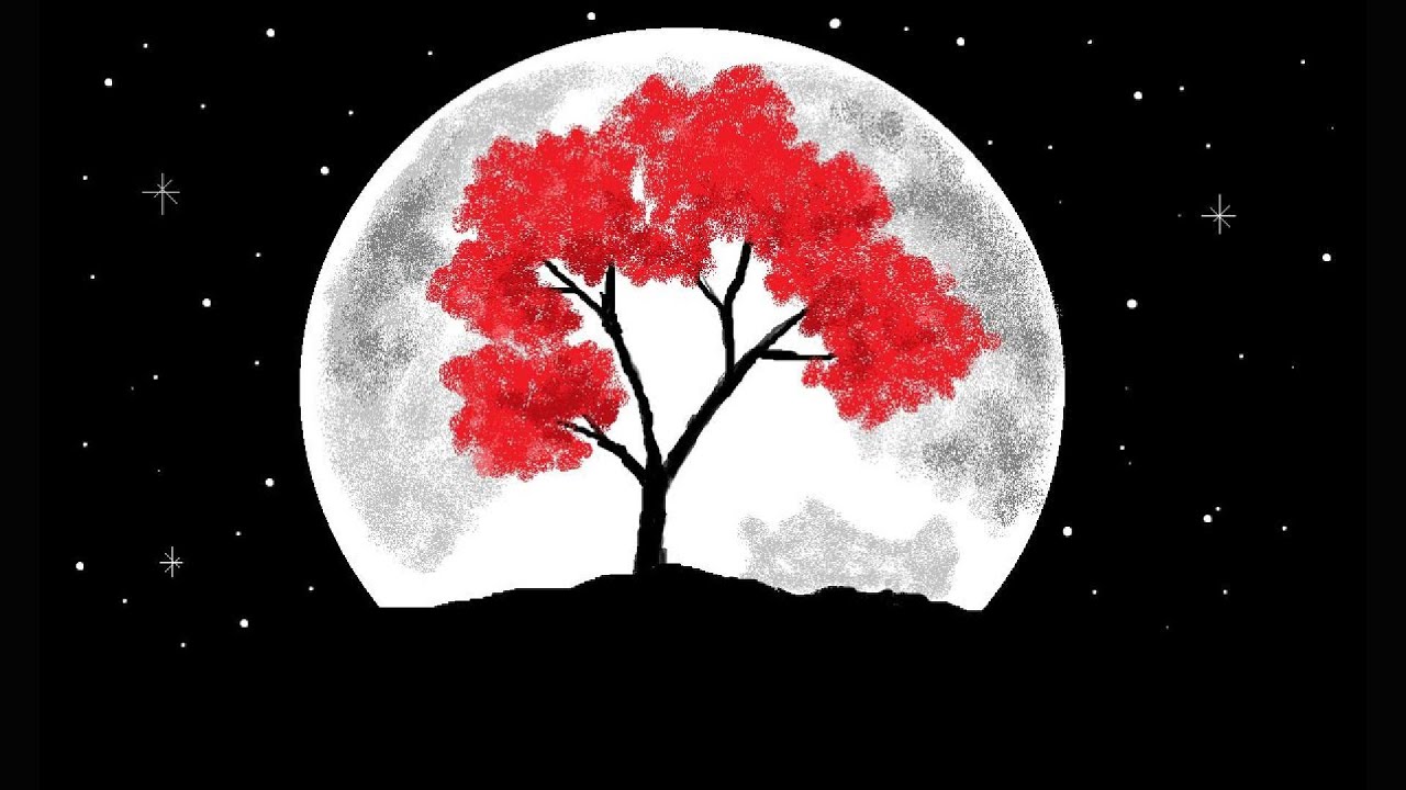 Moonlight drawing || night scenery || how to draw in computer || ms paint