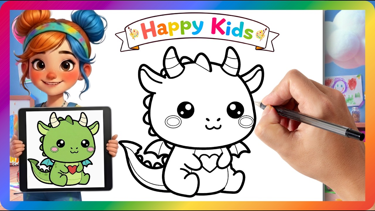 COMO DESENHAR UM DRAGÃO FOFO KAWAII 🐉💚 Passo a Passo Fácil | Desenho Infantil