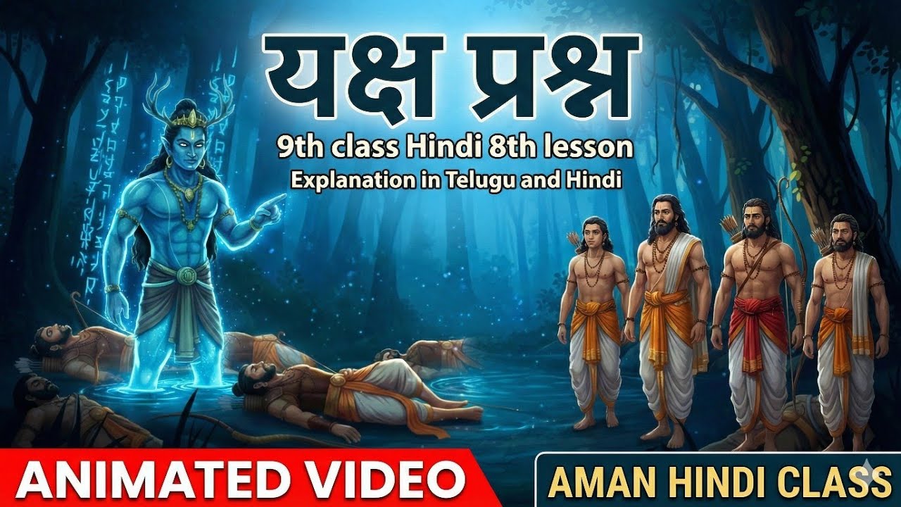 यक्ष प्रश्न Yaksha Prashna | 9th Class Hindi Lesson 8 | Animated Explanation in Telugu & Hindi