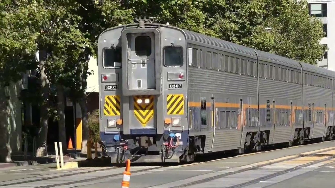 CDTX 8307 Leads Amtrak Capitol Corridor Train In Jack London Square In Oakland, CA - 7/25/23