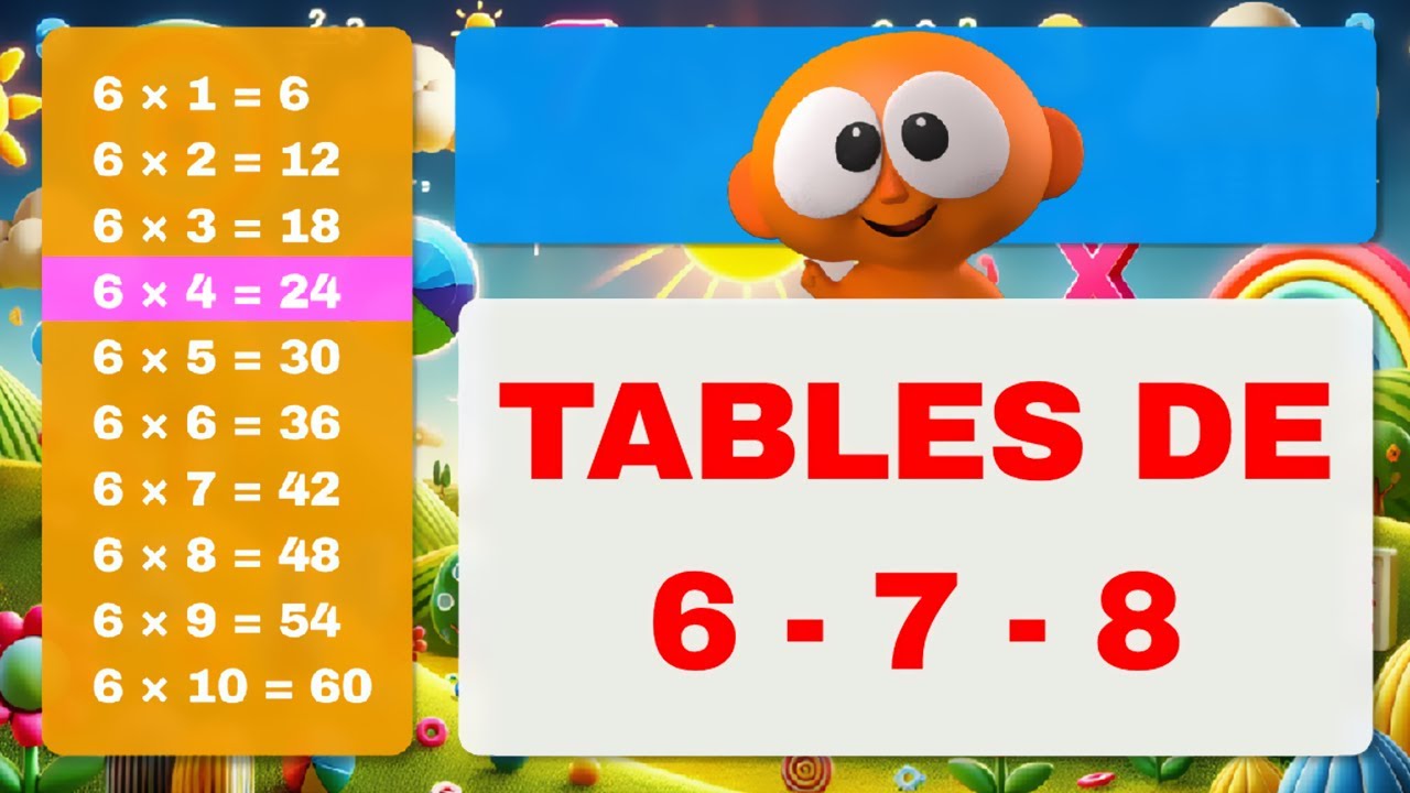 Apprendre les tables de multiplication  : Table de 6, Table de 7, Table de 8