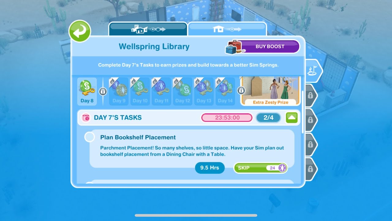 Sims FreePlay Guide to Sim Springs: Sandy Suburbs Plan Bookshelf Placement Task