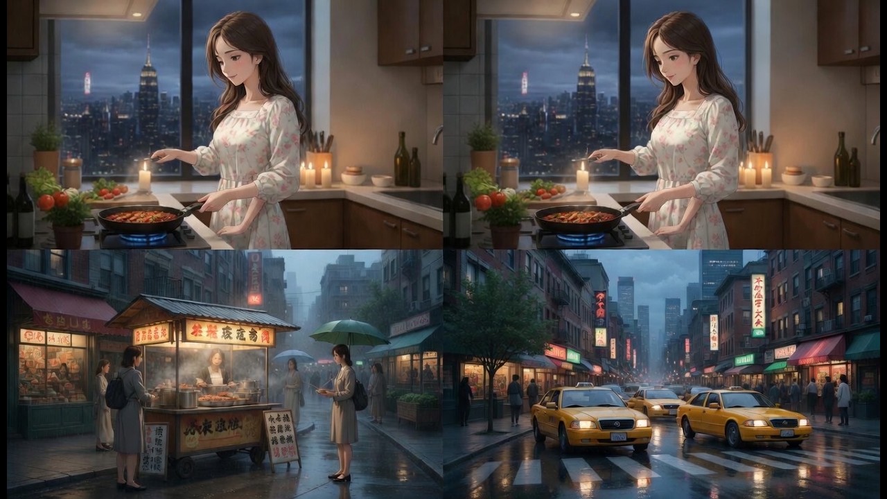 Romantic Rainy Night Cooking New York– Ghibli Style Sad Romantic Atmosphere 🌧️🍲