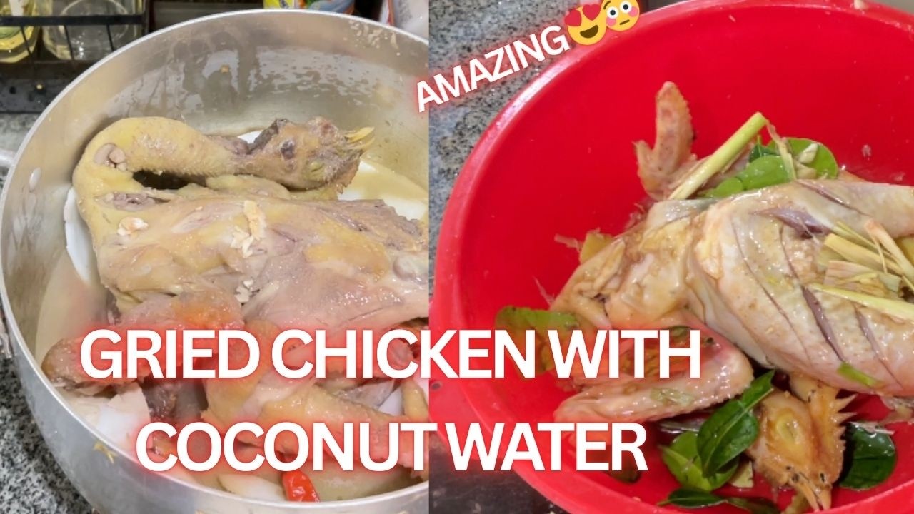 Grilled chicken with coconut water and banana blossom must be well marinated with spices to be delic