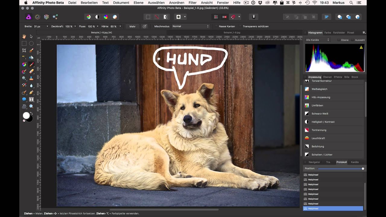 Affinity Photo: Pinsel, Protokoll und Sprechblasen