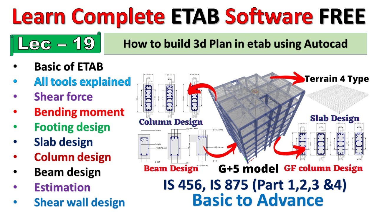 ETABS Free Course | How to build 3d Plan in etab using Autocad | Lec 19 #etabs #civilengineering