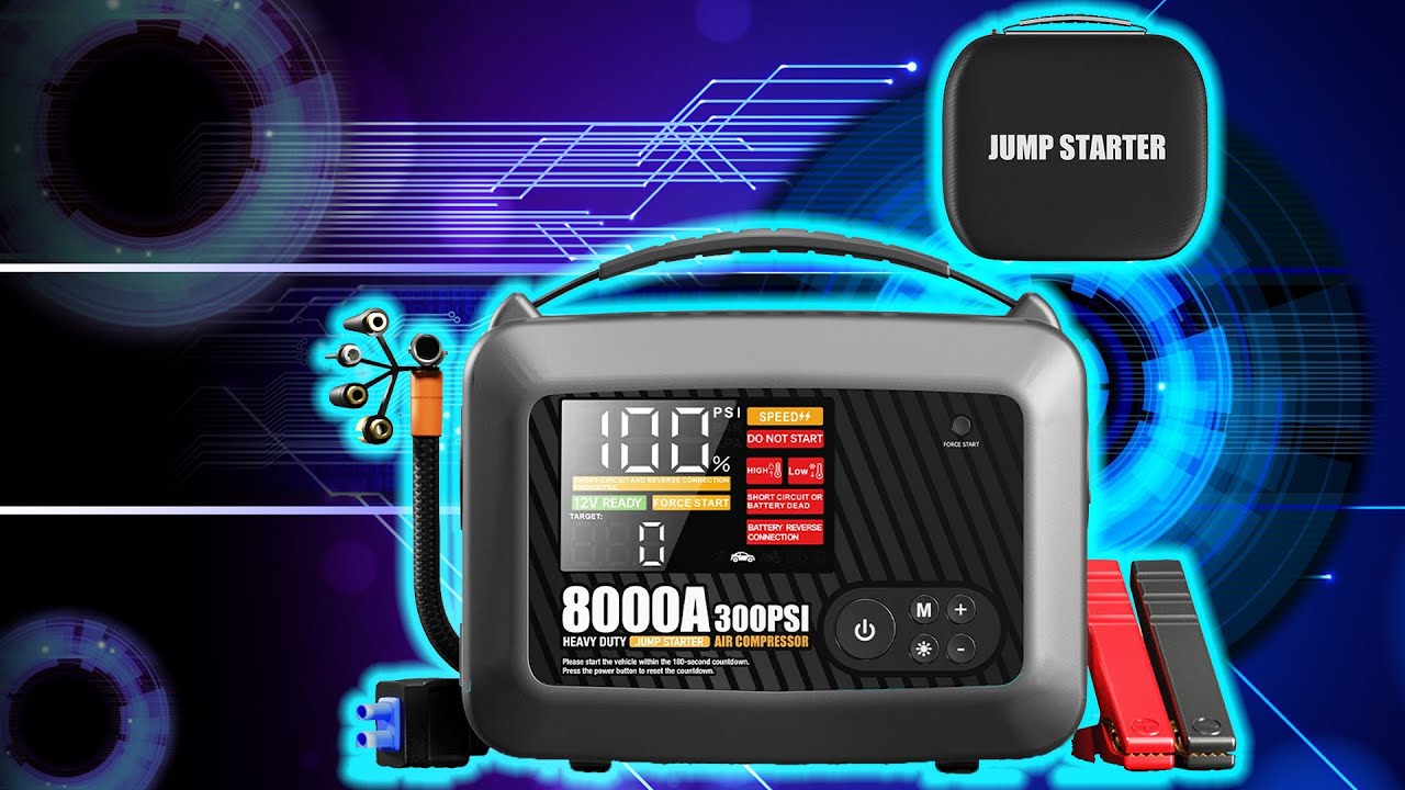 JFEGWO 8000A Autobatterie-Starthilfe mit Luftkompressor 18W Schnellladung