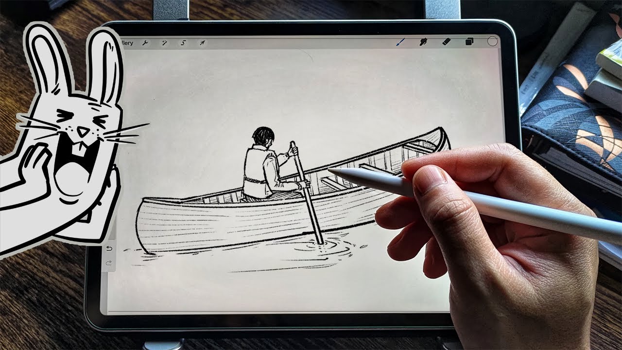 How to draw canoe with person paddling 🛶
