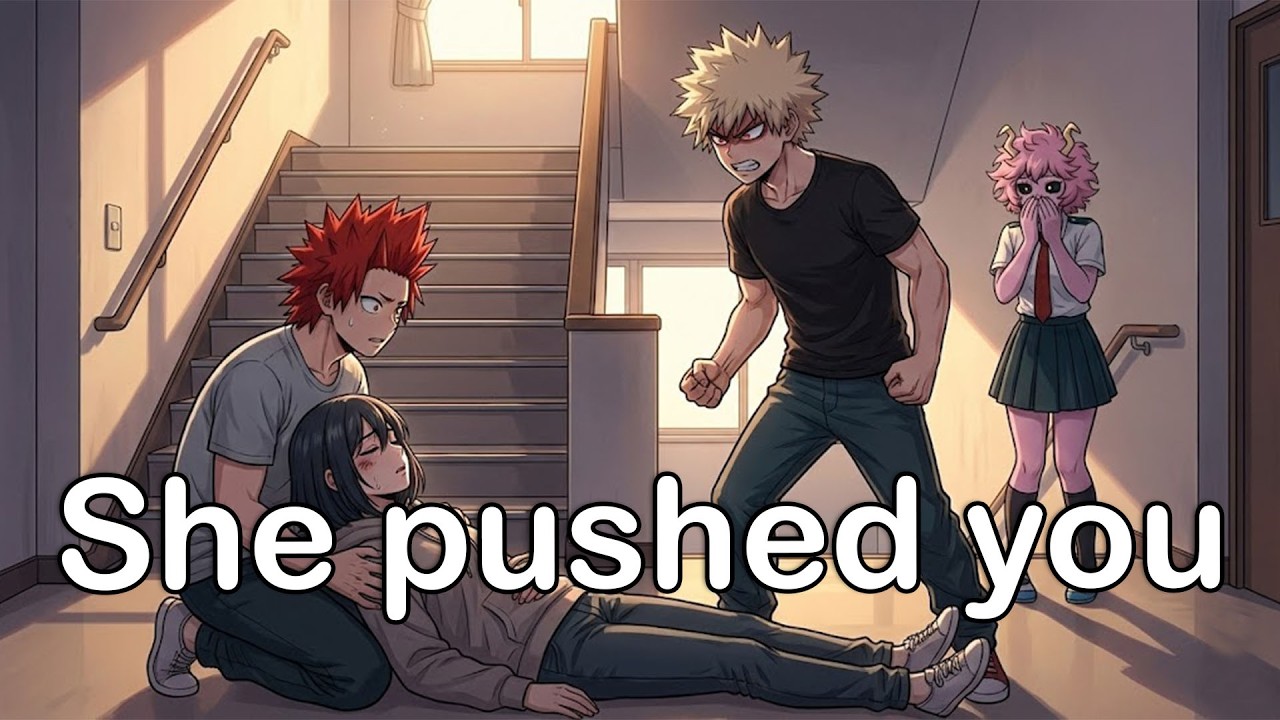 A girl crushing on bakugou pushes you - Kiribaku x listener
